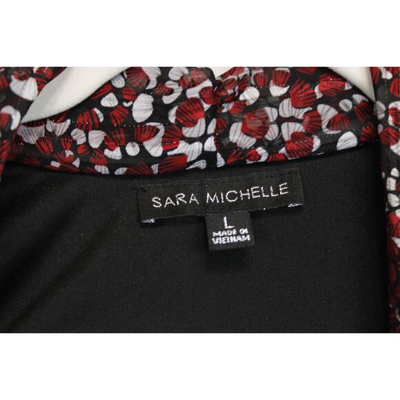 Sara Michelle Metallic Bell Sleeves Blouse Under Tank Women L Boho Black Red - Picture 9 of 10